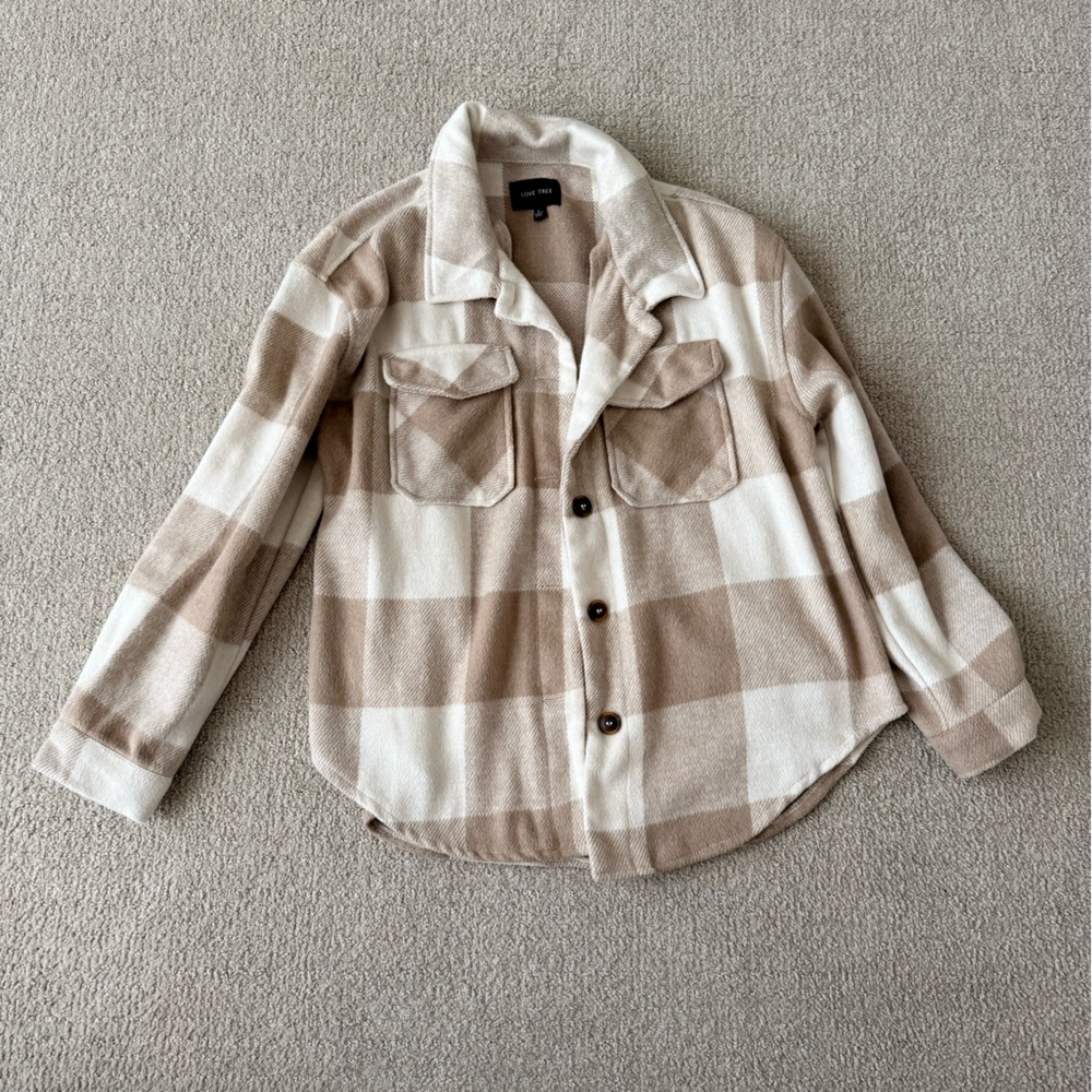 Love Tree Tan and Cream Checkered Flannel